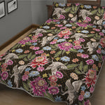 Asian Crane Bird Pattern Print Quilt Bed Set