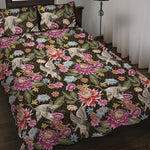 Asian Crane Bird Pattern Print Quilt Bed Set