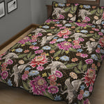 Asian Crane Bird Pattern Print Quilt Bed Set