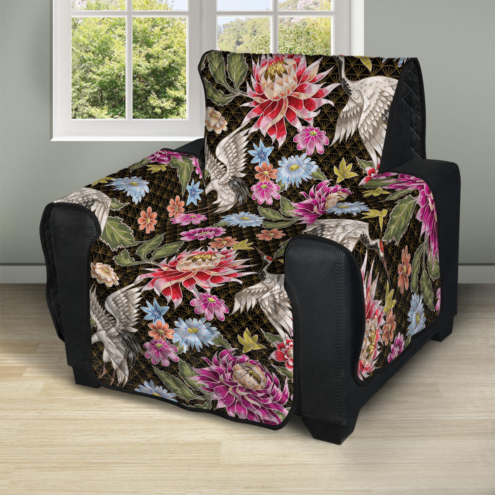 Asian Crane Bird Pattern Print Recliner Protector