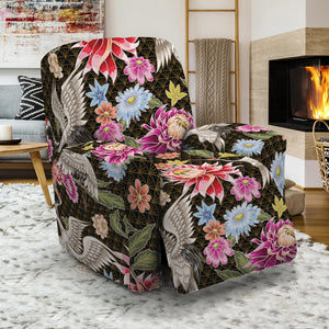 Asian Crane Bird Pattern Print Recliner Slipcover