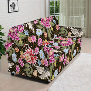 Asian Crane Bird Pattern Print Sofa Cover