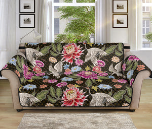 Asian Crane Bird Pattern Print Sofa Protector