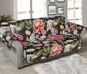 Asian Crane Bird Pattern Print Sofa Protector