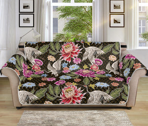 Asian Crane Bird Pattern Print Sofa Protector