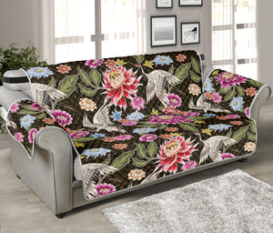 Asian Crane Bird Pattern Print Sofa Protector