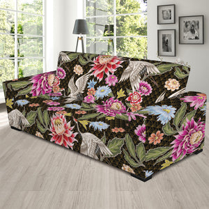 Asian Crane Bird Pattern Print Sofa Slipcover