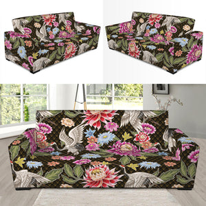 Asian Crane Bird Pattern Print Sofa Slipcover