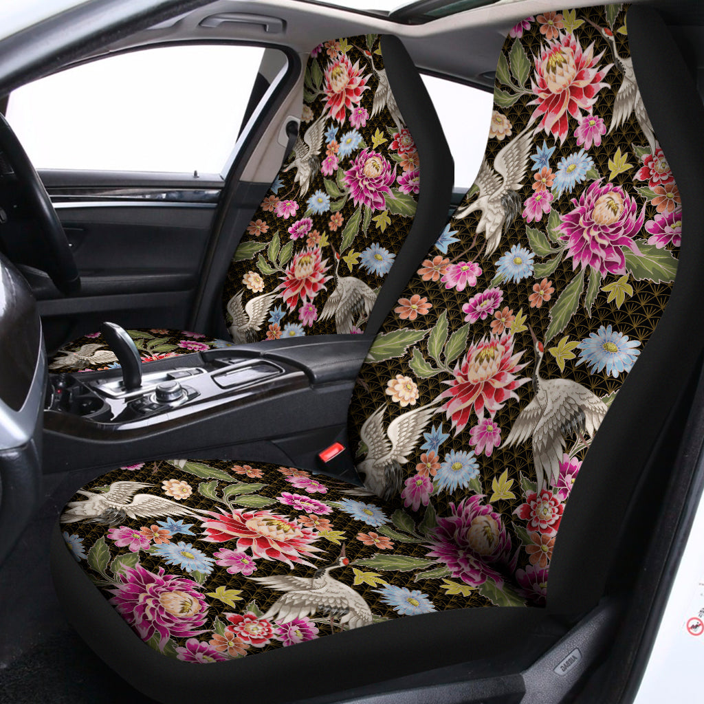 Asian Crane Bird Pattern Print Universal Fit Car Seat Covers