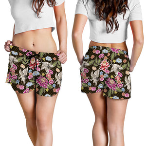 Asian Crane Bird Pattern Print Women's Shorts