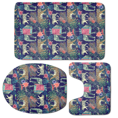 Asian Elephant And Tiger Print 3 Piece Bath Mat Set