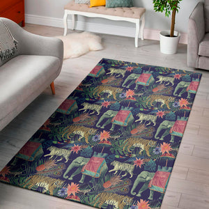 Asian Elephant And Tiger Print Area Rug