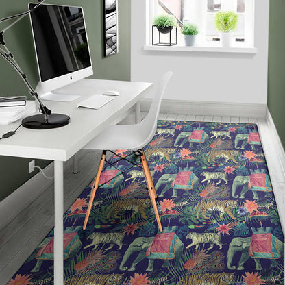 Asian Elephant And Tiger Print Area Rug