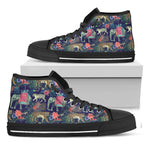 Asian Elephant And Tiger Print Black High Top Shoes