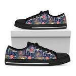 Asian Elephant And Tiger Print Black Low Top Shoes