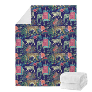 Asian Elephant And Tiger Print Blanket