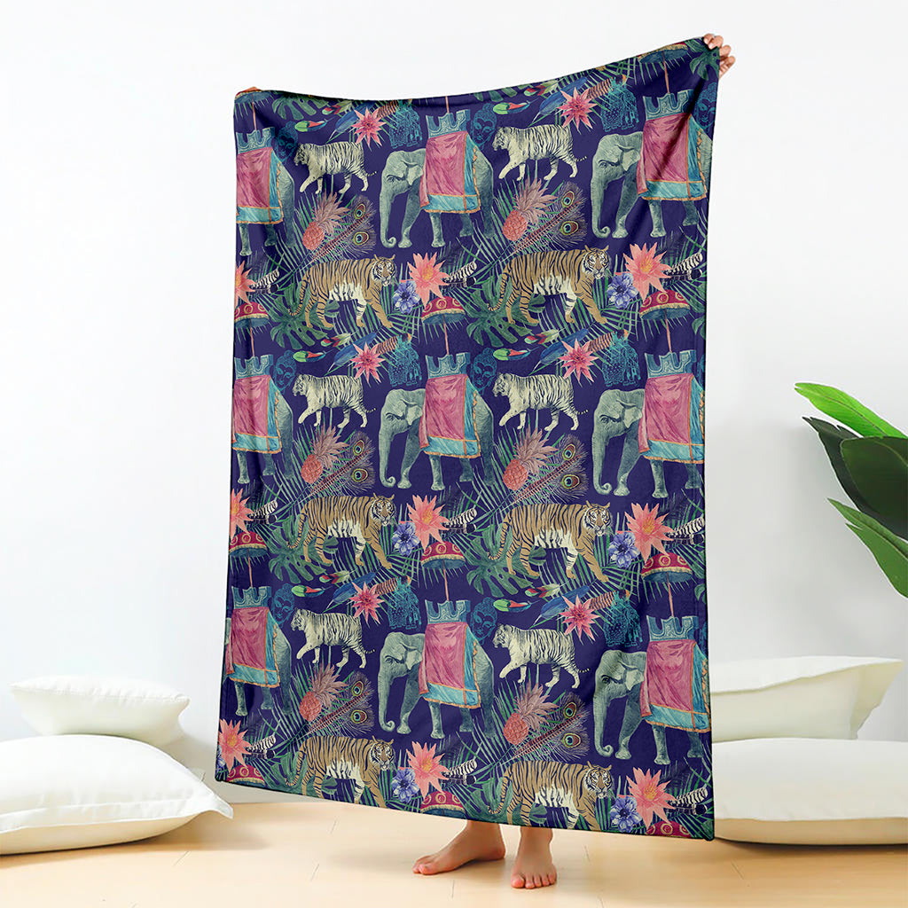 Asian Elephant And Tiger Print Blanket