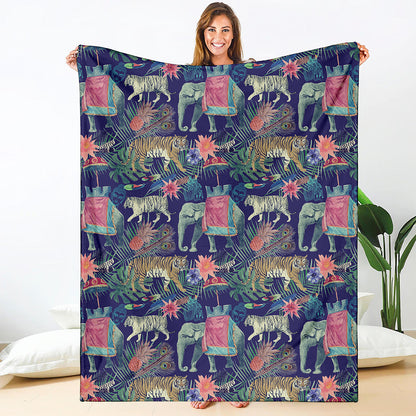 Asian Elephant And Tiger Print Blanket