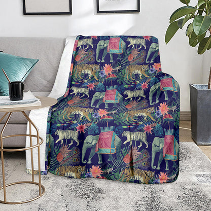Asian Elephant And Tiger Print Blanket