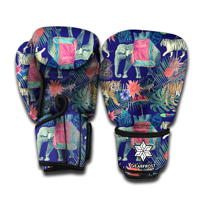 Asian Elephant And Tiger Print Boxing Gloves