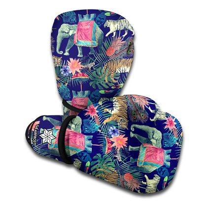 Asian Elephant And Tiger Print Boxing Gloves