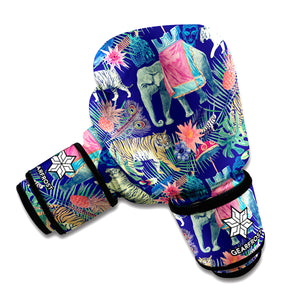 Asian Elephant And Tiger Print Boxing Gloves