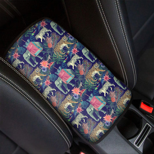 Asian Elephant And Tiger Print Car Center Console Cover