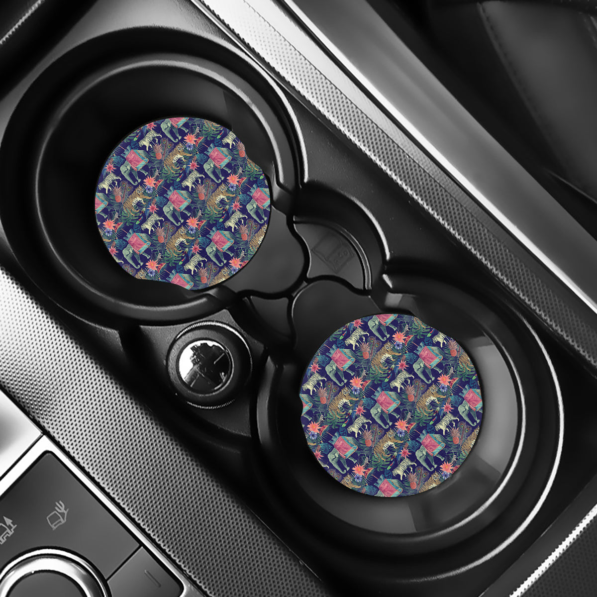 Asian Elephant And Tiger Print Car Coasters