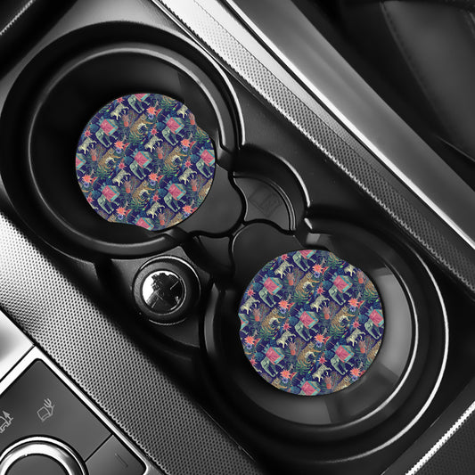 Asian Elephant And Tiger Print Car Coasters