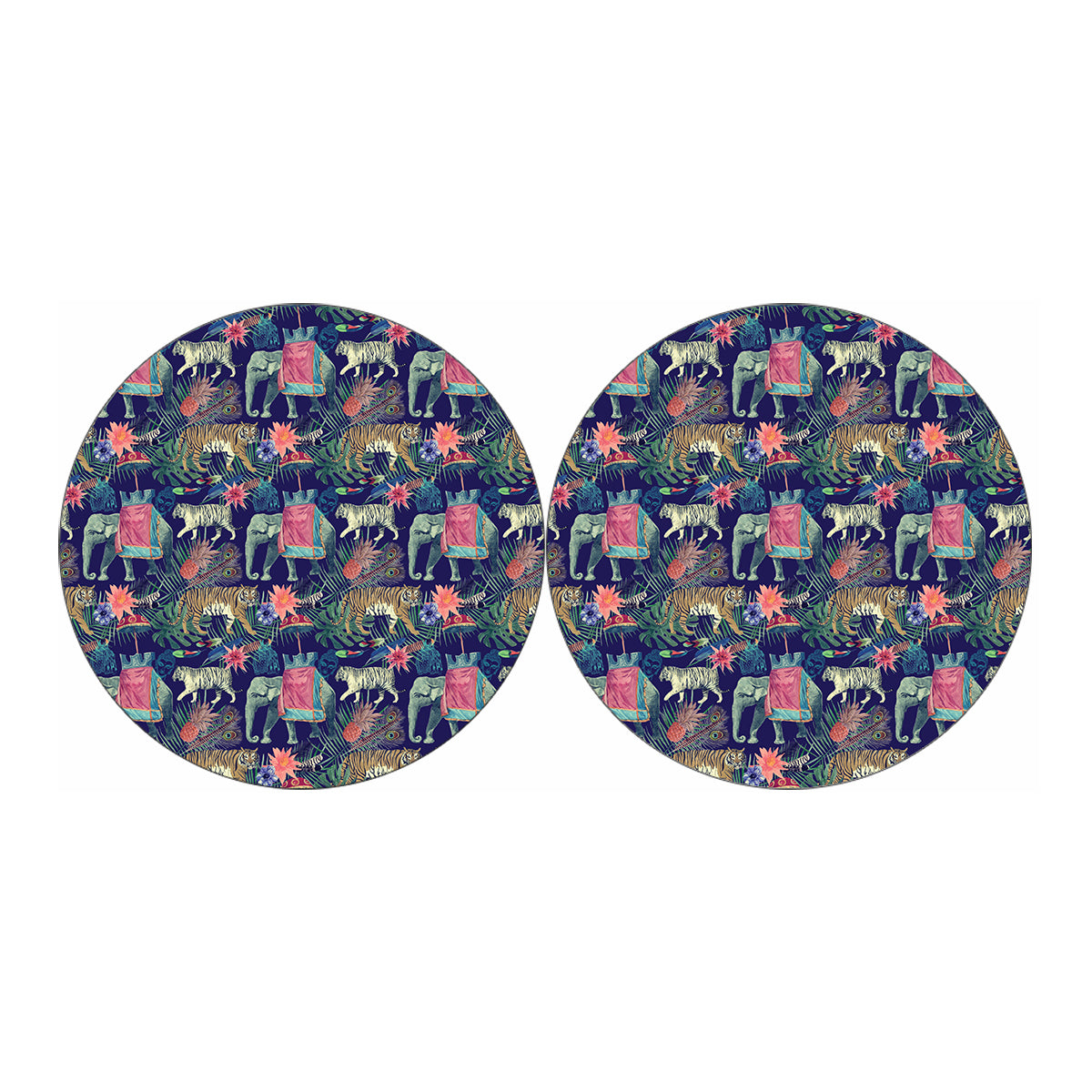Asian Elephant And Tiger Print Car Coasters