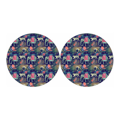 Asian Elephant And Tiger Print Car Coasters