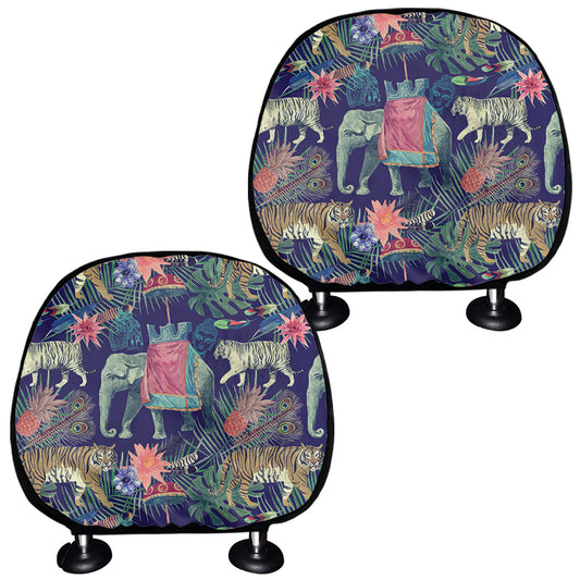 Asian Elephant And Tiger Print Car Headrest Covers