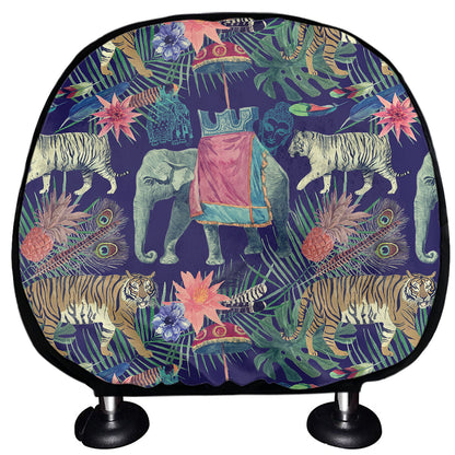 Asian Elephant And Tiger Print Car Headrest Covers