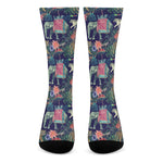 Asian Elephant And Tiger Print Crew Socks