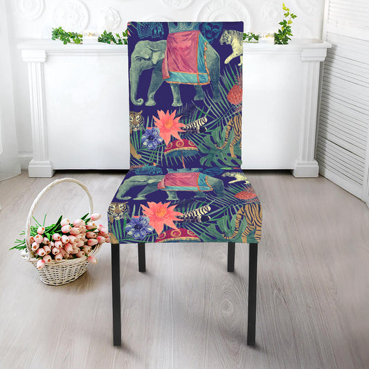 Asian Elephant And Tiger Print Dining Chair Slipcover
