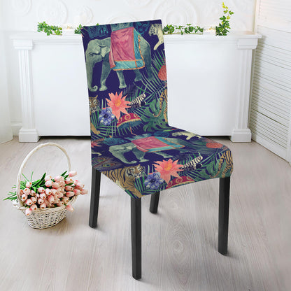 Asian Elephant And Tiger Print Dining Chair Slipcover