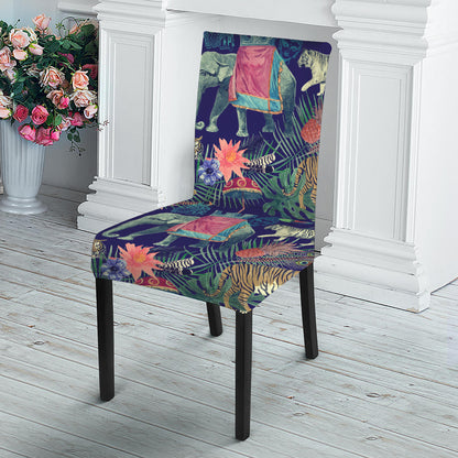 Asian Elephant And Tiger Print Dining Chair Slipcover