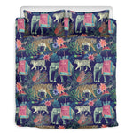 Asian Elephant And Tiger Print Duvet Cover Bedding Set