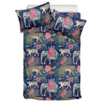 Asian Elephant And Tiger Print Duvet Cover Bedding Set