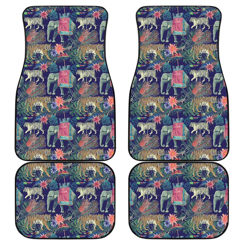 Asian Elephant And Tiger Print Front and Back Car Floor Mats