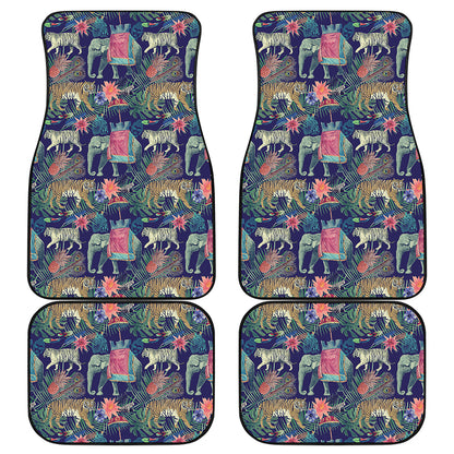 Asian Elephant And Tiger Print Front and Back Car Floor Mats