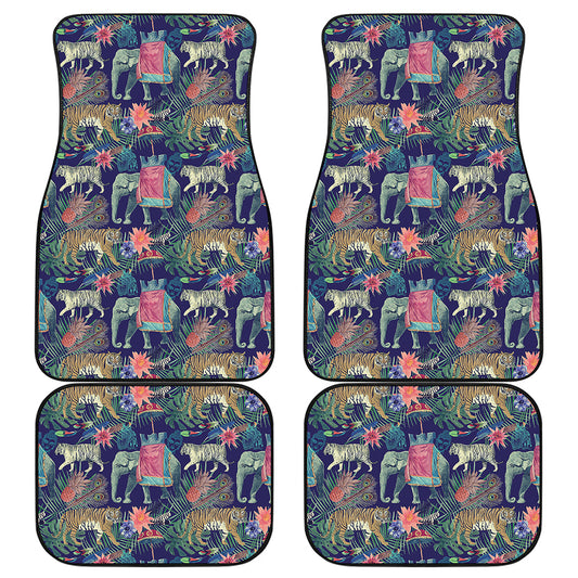 Asian Elephant And Tiger Print Front and Back Car Floor Mats