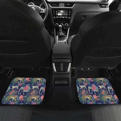 Asian Elephant And Tiger Print Front and Back Car Floor Mats