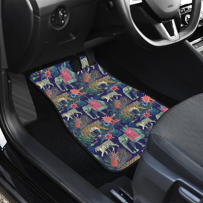 Asian Elephant And Tiger Print Front and Back Car Floor Mats