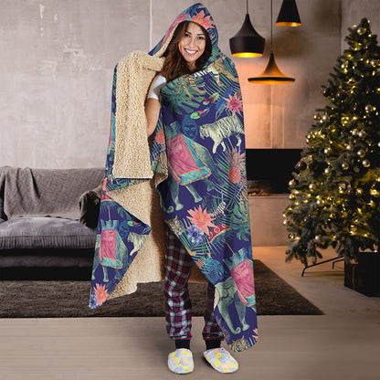 Asian Elephant And Tiger Print Hooded Blanket