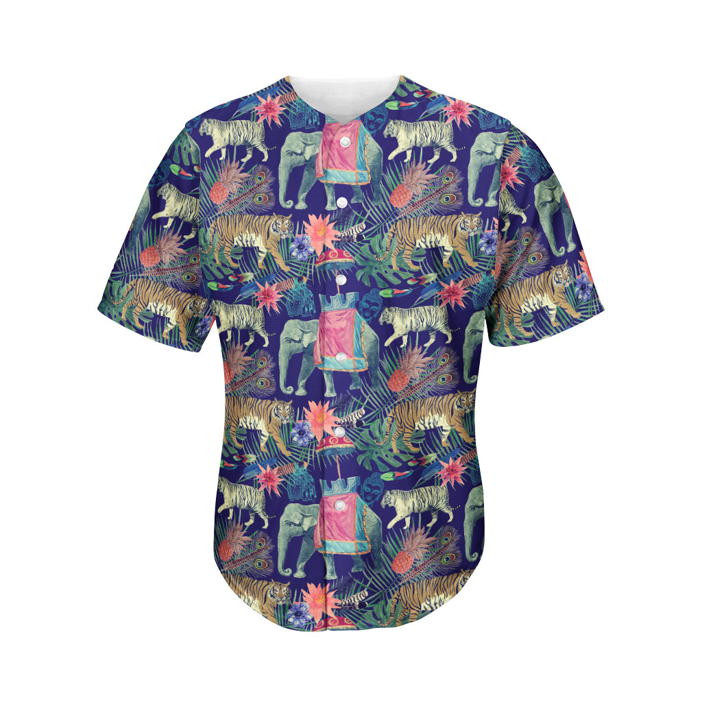 Asian Elephant And Tiger Print Men's Baseball Jersey