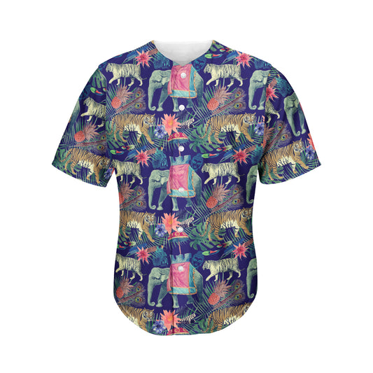 Asian Elephant And Tiger Print Men's Baseball Jersey