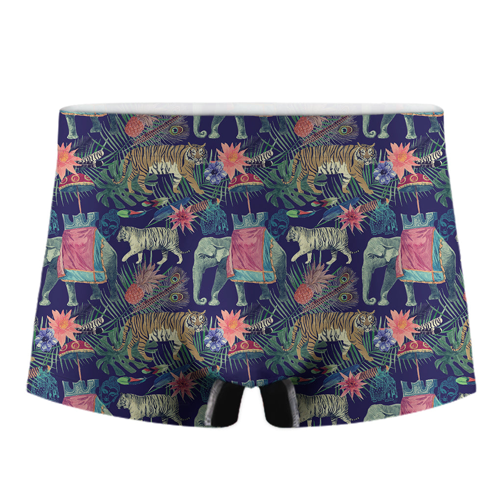 Asian Elephant And Tiger Print Men's Boxer Briefs