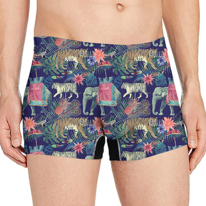 Asian Elephant And Tiger Print Men's Boxer Briefs