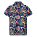 Asian Elephant And Tiger Print Men's Short Sleeve Shirt